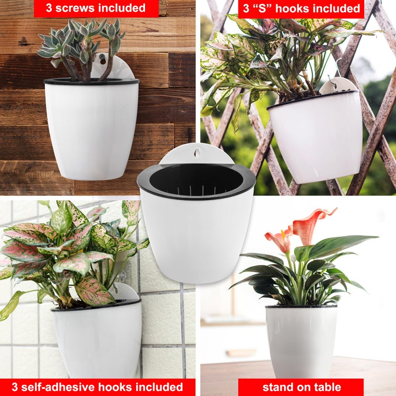 ORIMERC 3 Pack Self Watering Wall Hanging Planter Pots Vertical Garden Window Hang Mount Indoor Outdoor Plant Flower Basket for Kitchen Herbs Balcony Railing Shelf Fence Bedroom Trellis Decor Modern White Box - Image 3